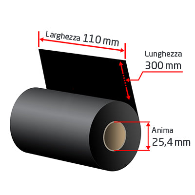 Ribbon RB-CK18PW110X300 premium in cera da 110 mm (Rotolo 300 metri) NERO