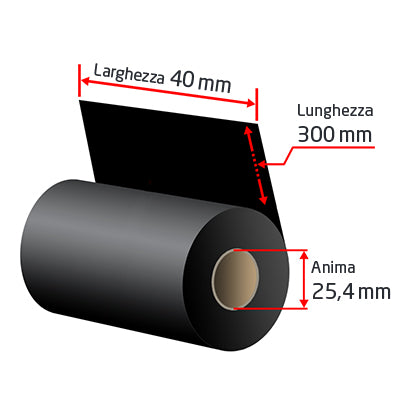 Ribbon RB-CK40TR040X300 in resina da 40 mm (Rotolo 300 metri) NERO